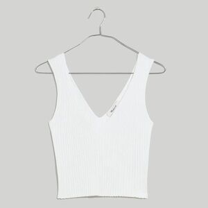 Madewell White Ribbed V-Neck Tank Top